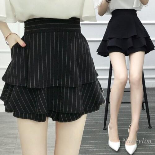Plus Size Chiffon Ruffle Shorts Women High Waist A- Line Slimming Anti-Exposure Skirt-shorts Office Lady Cloth Summer 2021