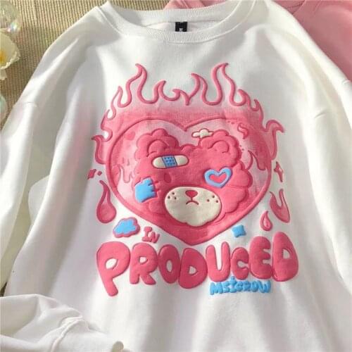 Hip Hop Streetwear Bear Print Sweatshirt Women Harajuku Casual O-neck Long Sleeve Tops 2021 Autumn Korean Fashion Teens Clothes