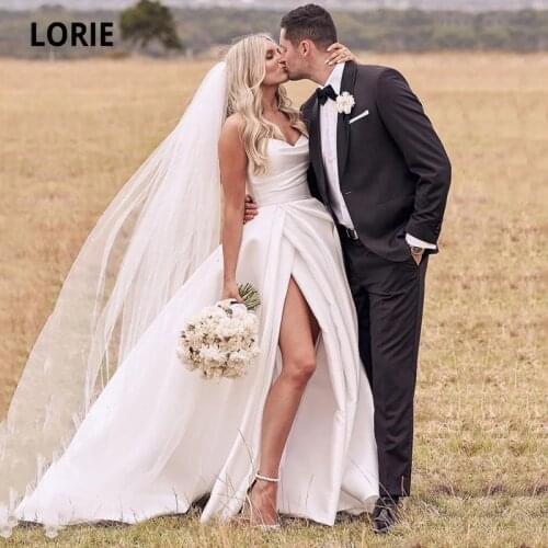 LORIE Satin Wedding Dresses Sweetheart A-Line Bridal Gowns Princess Custom Made High Split Wedding Gown Vestido De Noiva 2021