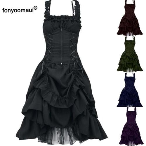Adult Women Vintage Gothic Steampunk Lace Up Corset Dress Cosplay Court Princess Lolita Bandage Tube Long Dresses Plus Size 5XL