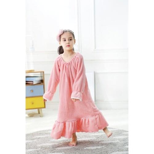 Winter Warm Girls Pajamas Sleepwear Soft Flannel Night Dress for Kids Women Bowknot Princess Nightgown