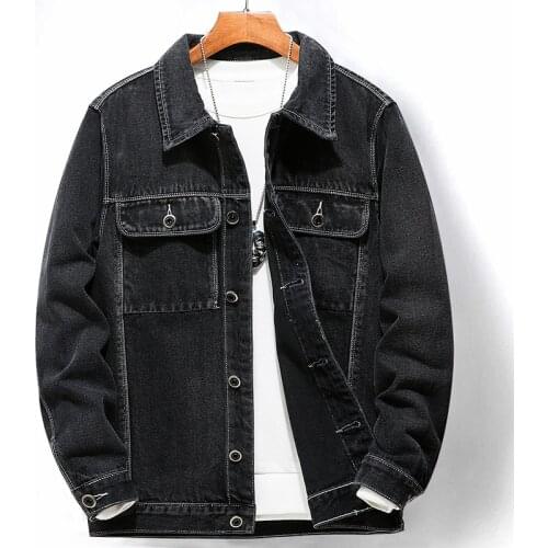 2021 Vintage Mens Denim Jacket Solid Casual Mens Jeans Coat Fashion Stand Clothes for Men Black Blue Bomber Jacket Men Stand