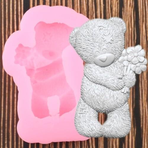 3D Bear Silicone Mold DIY Baby Birthday Party Cake Decorating Tools Cupcake Topper Fondant Baking Chocolate Candy Molds