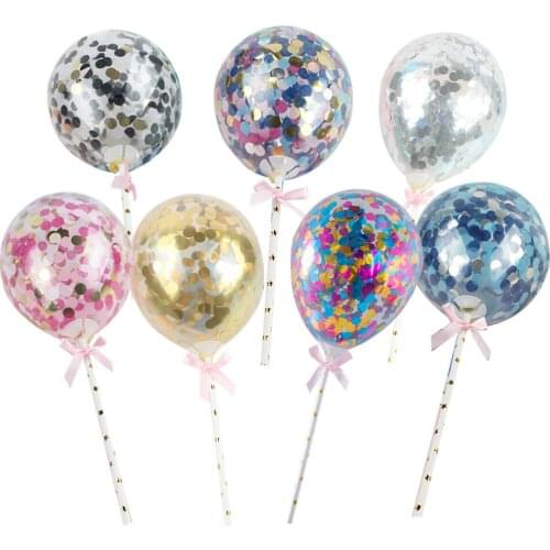 7PCS Sequins Balloons Cake Toppers Creative Confetti Balloons Cake Plug Birthday Decorative Sequined Balloon Cake Toppers for Bi