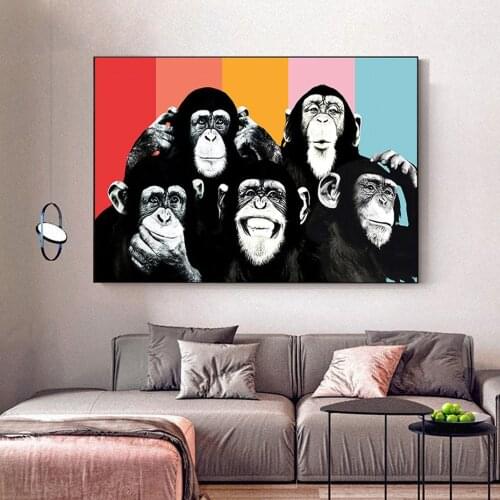 Abstract Animals Monkey Wall Art Prints Funny Chimp Pictures Canvas Poster Modern Living Room Bedroom Humor Paintings Home Decor