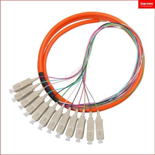 Free Shipping 12 core colored SC pigtail SM optical fiber 62.5/125um 50/125um cable ftth bundle pigtails 1-3 Meters