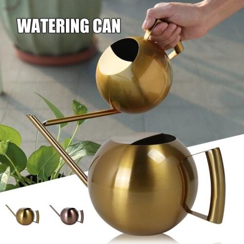 1L Large-Capacity Retro Golden Round Shape Stainless Steel Long-Mouth Watering Can for Indoor and Outdoor Potted Plants JDH88