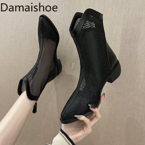 Womens Martens Boots Trendy 2021 New Mesh Thin Breathable Spring and Autumn Booties British Internet Hot Thin Boots Chunky Heel