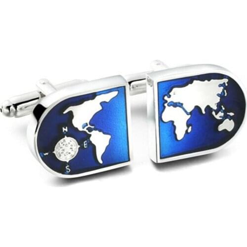 C-MAN Luxury shirt Blue globe cufflink for mens Brand cuff buttons cuff links High Quality abotoaduras Jewelry