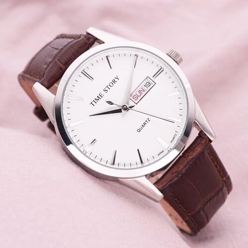 Auto Date Week Stainless Steel Mens Watch Miyota Quartz Homme Hours Fine Fashion Clock Genuine Leather Boys Birthday Gift