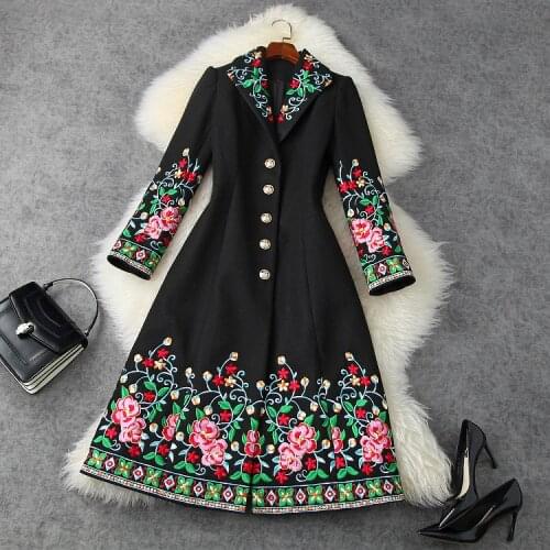 European and American womens wear 2020 winter new style Heavy embroidery with long sleeves and lapels Fashionable woolen coat