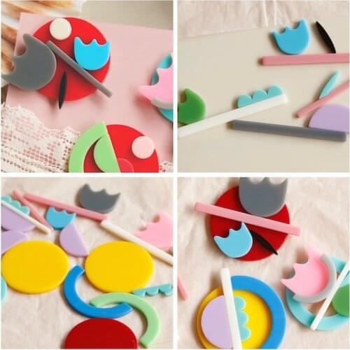 Artist series multi-material combination of colorful geometric resin slices DIY handmade earrings earrings jewelry accessories