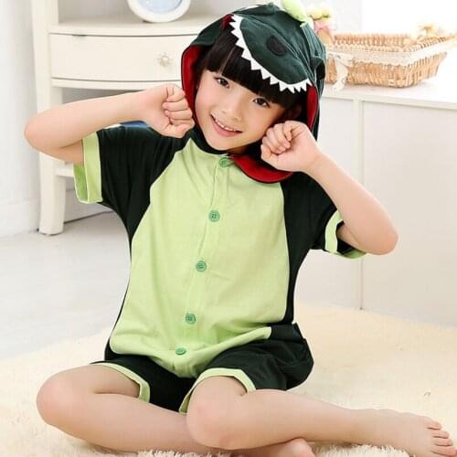 Summer Kids Onesies Hooded Pajamas Children Sleepwear Boys Girls Dinosaur Animal Anime Pyjama Pijama Cotton Nightwear Clothes