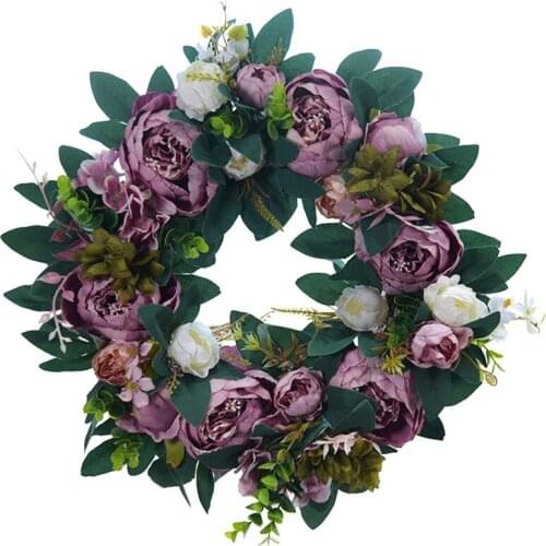 Hot Artificial Peony Flower Wreath with Green Leaves Spring Summer Wreath for Front Door Wall Window Wedding Home Decor