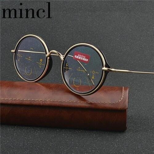 MINCL/Vintage Outdoor Photochromic Reading Glasses Men women Multifocal Diopter Progressive Round reading glasses UV NX