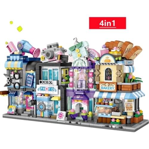 2021new Mini City Creator Hairdressing Bakery Clothing Store Street View Series Building Blocks Model Diy Kits Kid Toys For Gift