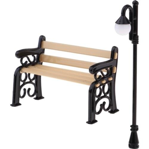 1:12 Mini Metal Stool with Street Lamp Garden Patio Accessories Miniatures Model Building Kits DIY House Architecture Decor