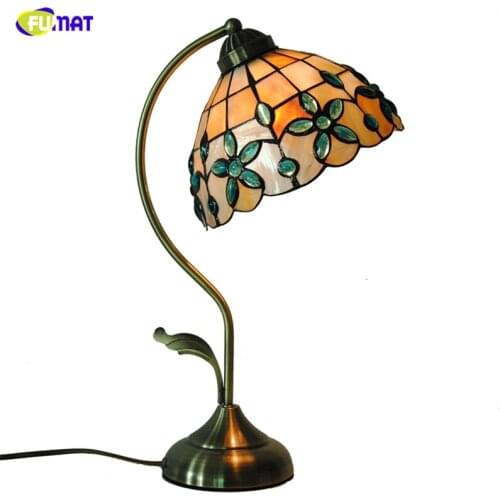 FUMAT 8" Blue Florals Natural Shell Table Lamps European Style Hand-made Art Light For Living Room Bed Room Bar Desk Lightings