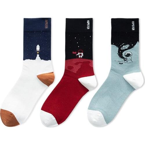 3Pairs/lot Novelty Men Socks Rocket Lift off Scenes Socks Funny Space Program Pattern Socks Streetwear Boy Socks 36-43 Unisex
