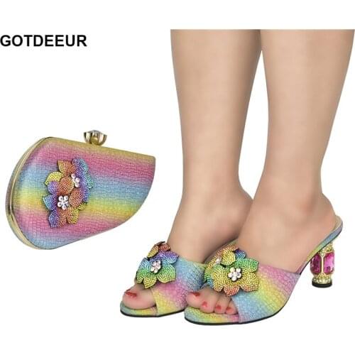 New Women Sandals Elegant Nigerian Women Pumps Shoe for Party High Quality African Shoes and Bag Set Decorated with Rhinestone