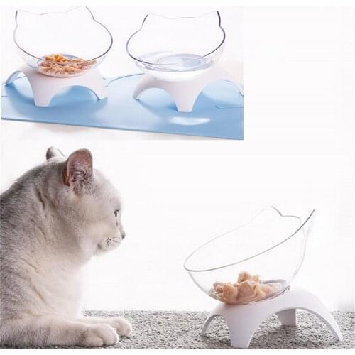 Cat Single Bowl Dog Non-slip Raised Stand Pet Transparent Feeders Protection Cervical Puppy Feeding Food Water Elevated Dishes