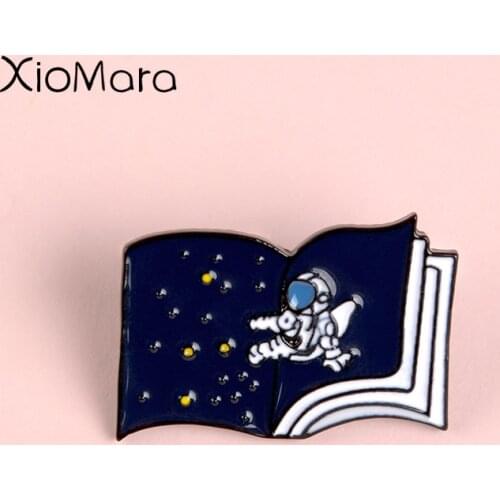 Open The Universe Space Book Pin Outer Space Cosmic Astronaut Men women Clothing Backpack Bag Accessories Enamel Brooches pin