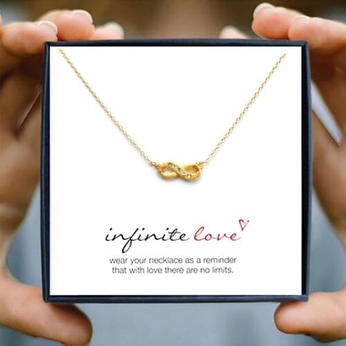 Icareu Rhinestone 8 Characters Unlimited Necklace New Infin Cross Women Short Chain Valentines Love Wish Card Gift Black Box