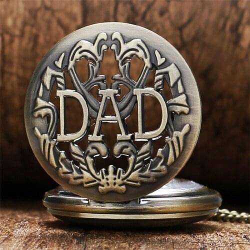 DAD Retro Gift Pendant Watch Fathers Day Birthday Necklace Quartz Pocket Watch Arabic Numerals Dial Antique Pocket Clock