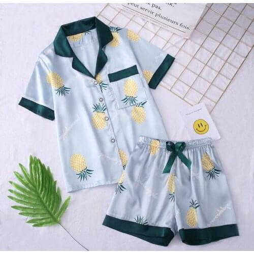 2019 Women Pajamas Sets with Pants Long Sleeve Turn-down Collar with Pocket Pyjama Cute Cartoon Button Top+Pants Pijama