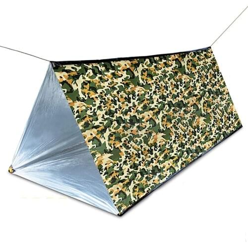 Portable Rescue Camo PE Lightweight Compact Tube Tent Foil Survival Tent Shelter for Camping Hiking Outdoor or Survival