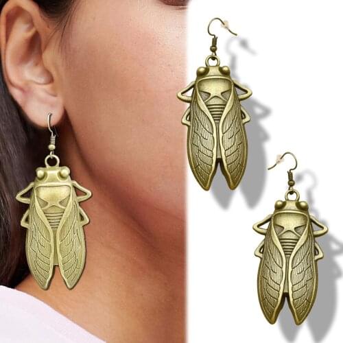 Retro Egyptian Big Insect Bug Cicada Revival Art Deco Drop Dangle Earrings Diva Funny Runway Girl Fancy Dress Orecchini Jewelry