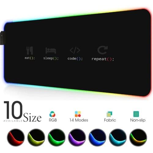 Program code RGB Mouse Pad Black Gaming Accessories padmouse LED Large Gamer MousePad XXL with Backlit keyboard pad for bears pc