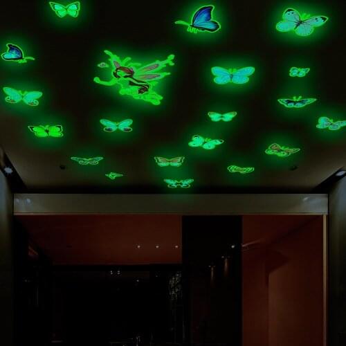 DIY childrens room home decoration wall stickers butterfly flower fairy living room childrens room art luminous mural bedroom