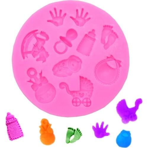 Baby Shower Party Stroller Hand Bottle Trojan Shape 3d Fondant Cake Silicone Mold Kitchen Candy Cupcake Decoration Tools