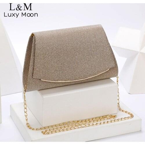 2021 Wedding Dinner Clutch Bag Glitter Luxury Designer Handbag Purse Chain Gold Evening Bag Simple Shoulder Bag Bolsos X317H
