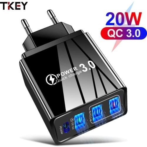TKEY New PD20W QC3.0 3.1A 3USB Charge Mobile Phone Charger Multi-port USB Charging Adapter For iPhone12 11 Samsung Xiaomi Oppo