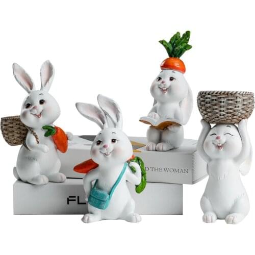 Ceramic Rabbit Ornaments, Reading Sitting Rabbit, Wine TV Cabinet Decoration for Desk Living Room