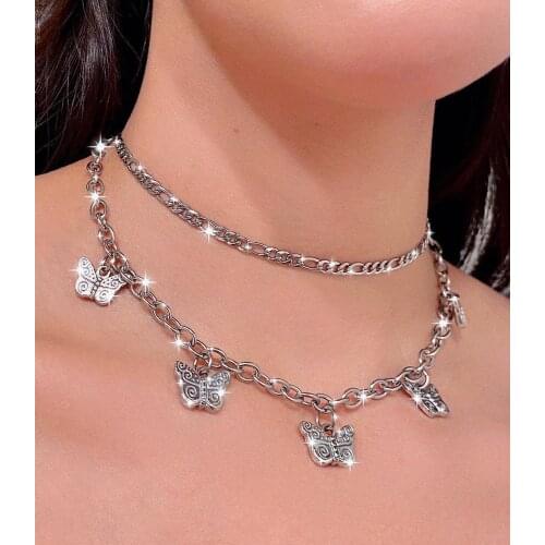 Punk Butterfly Pendant Chain Necklace for Women Womens Neck Chain Jewelry on the Neck Gothic Accessories Woman Choker Vintage