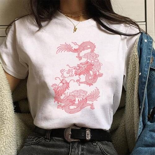 Womens T-shirt ulzzang Harajuku Streetwear Tee Retro Chinese Dragon Print T-shirt Summer New Casual Women Tops Drop shipping