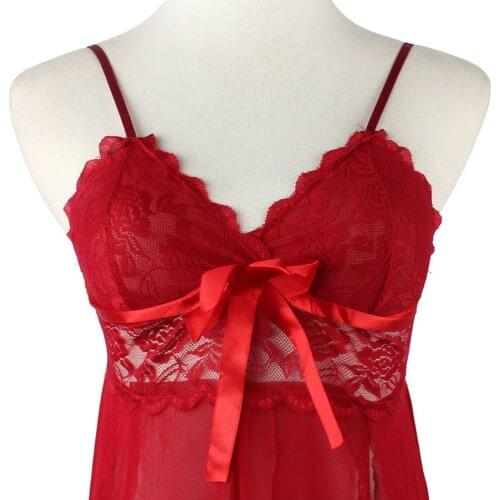 1set Mini Dress Erotic Babydolls Nightwear Sexy Lace Robe Women Dress Bride Lingerie Nighties Split Sleepwear