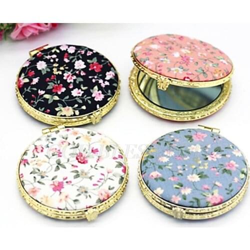 1Pc Mini Round Pocket Folding Makeup Mirror Vintage Double Sides Floral Printed Chinese Style Compact Cosmetic Tool Portable