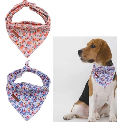 2 Pcs Unique Style Paws Dog Cat Bandana Dog Accesseries Pet Product Gift for Dog Bandage Bandana Collar Flower Blue Pink