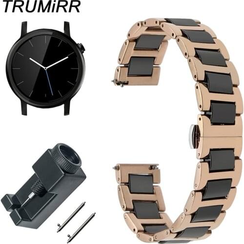 20mm Quick Release Strap Ceramic & Stainless Steel Watch Band for Moto 360 2 2nd 42mm Men Butterfly Buckle Belt Wrist Bracelet