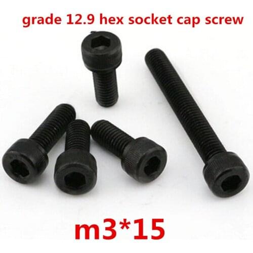 500pcs m3*15 high strength grade 12.9 alloy steel with black oxide hexagonal / hex socket head cap screw