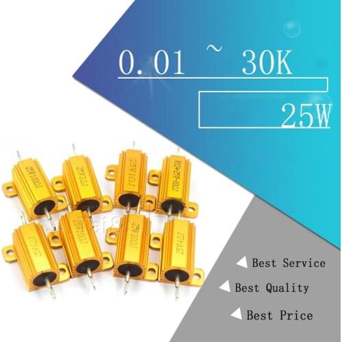 25W Aluminum Power Metal Shell Case Wirewound Resistor 0.01 ~ 30K 0.05 0.1 0.5 1 2 3 5 6 8 10 20 100 150 200 300 500 1K 10K ohm