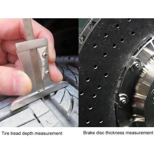 13MA Aluminum Brake Disc 0-60mm Meter Measurer Tool + Tyre Tire Tread Depth Gauge Thickness Ruler Measuring Tool Caliper