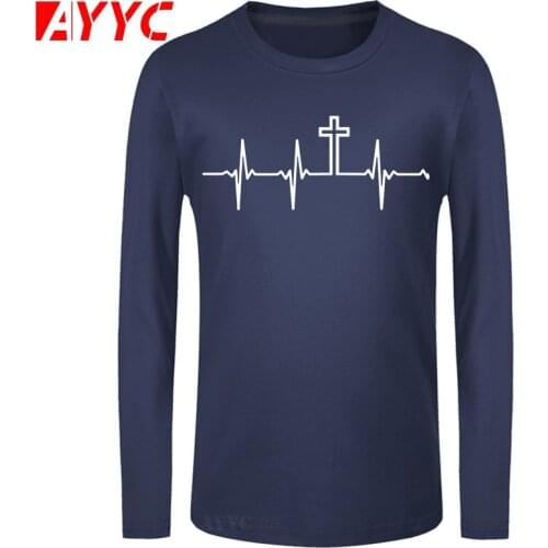 AYYC long sleeve tee Christian My Heartbeat Is The Crosses Crew Neck Formal Sunlight Natural Cotton Authentic Designer Shirt