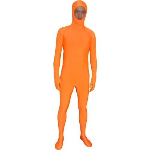 Face Bare Orange Kid Adult open face faceless Unisex Spandex Bright 2nd Skin Zentai Costumes Bodysuit