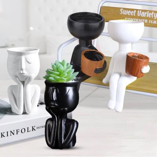 Humanoid Resin Flower Pot Creative Succulent Flower Pot Vase Statue Home Garden Decoration Ornaments