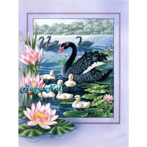 Black swan diamond painting full square lotus wall art scenery diamond stickers bird mosaic picture scenery crafts cygnus gift